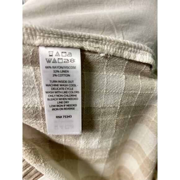 Isaac Mizrahi Woman's Linen Blend Beige Plaid Wide Leg Pants - Size Medium - Picture 7 of 9